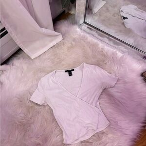 Forever 21 Ribbed White Wrap Tee